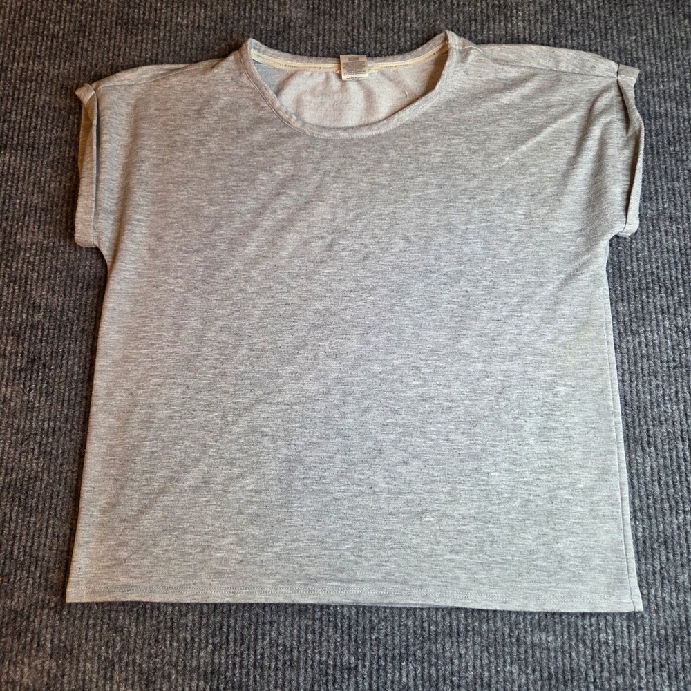Lucky Brand Womens Heather‎ Grey Rolled Cap Sleeve Crew Neck Knit Top Size M